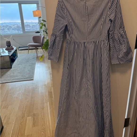 STAUD Navy and White Striped Long Sleeve Dress - Picture 2 of 4